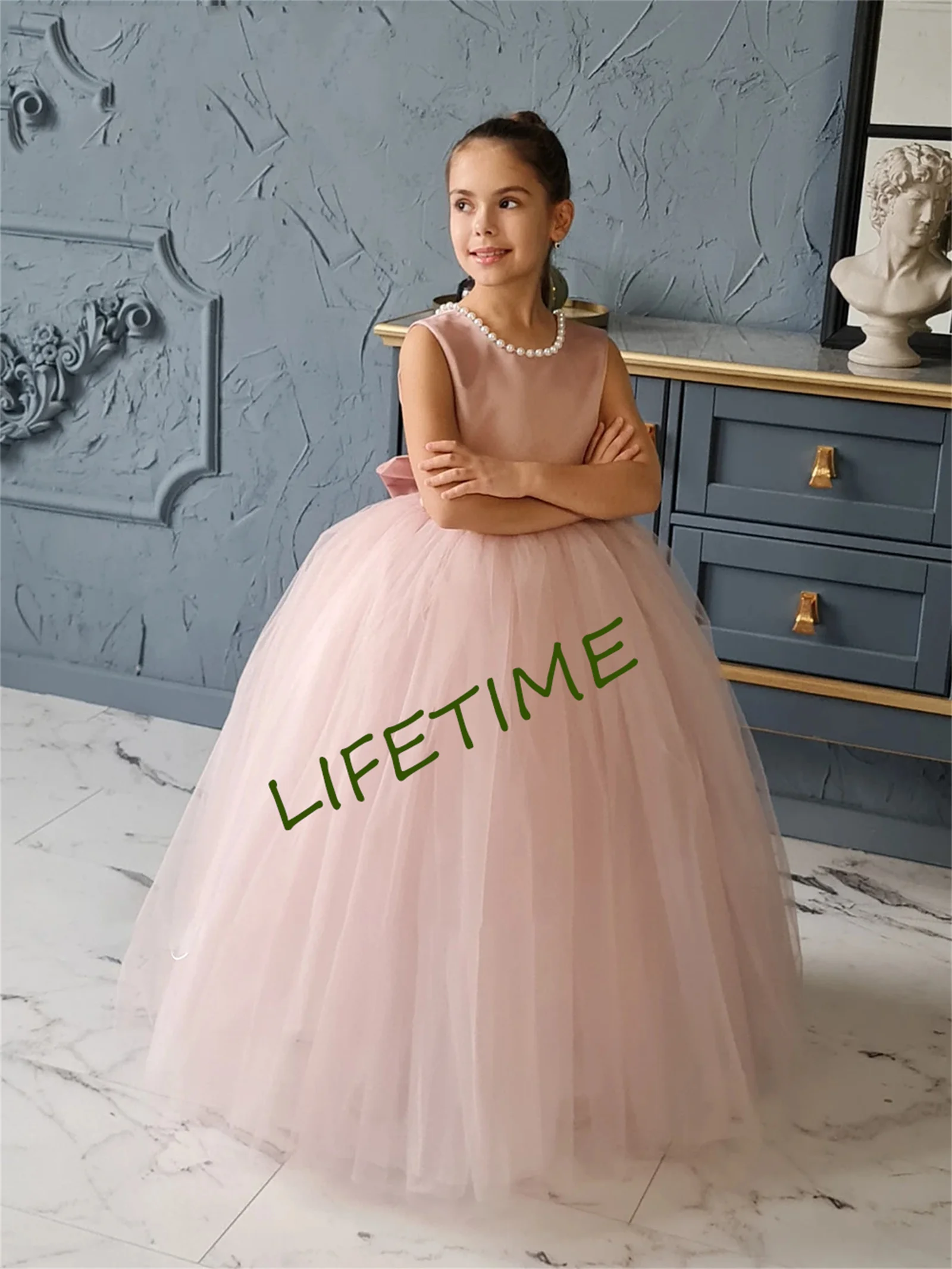 Pink Ivory Flower Girl Dress Puffy Wedding Party Dresses Cute Baby Girl Dress Princess Dress First Communion Gown