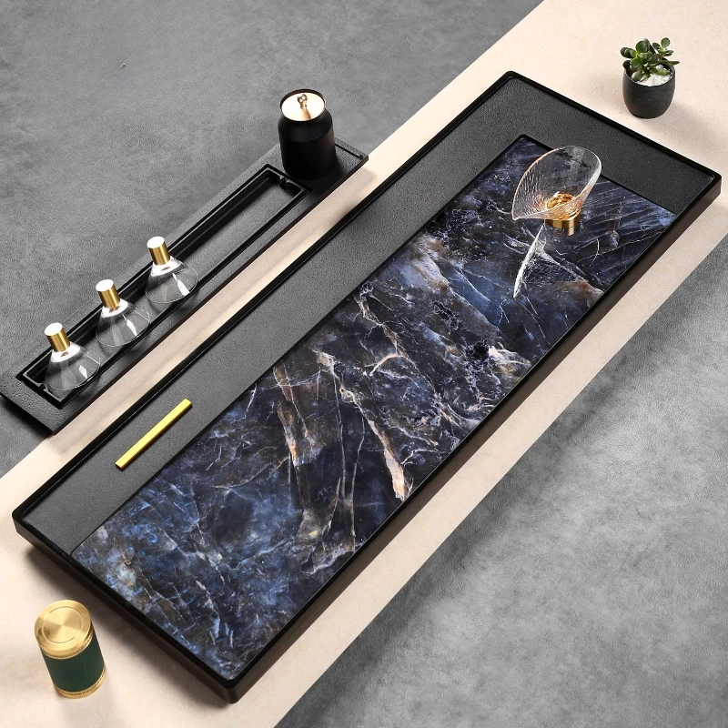 

Marble Pot Tea Tray Stone Saucer Serving Rectangle Drainage Long Tea Tray Decorative Luxury Chinese Bandejas Home Decorationgs