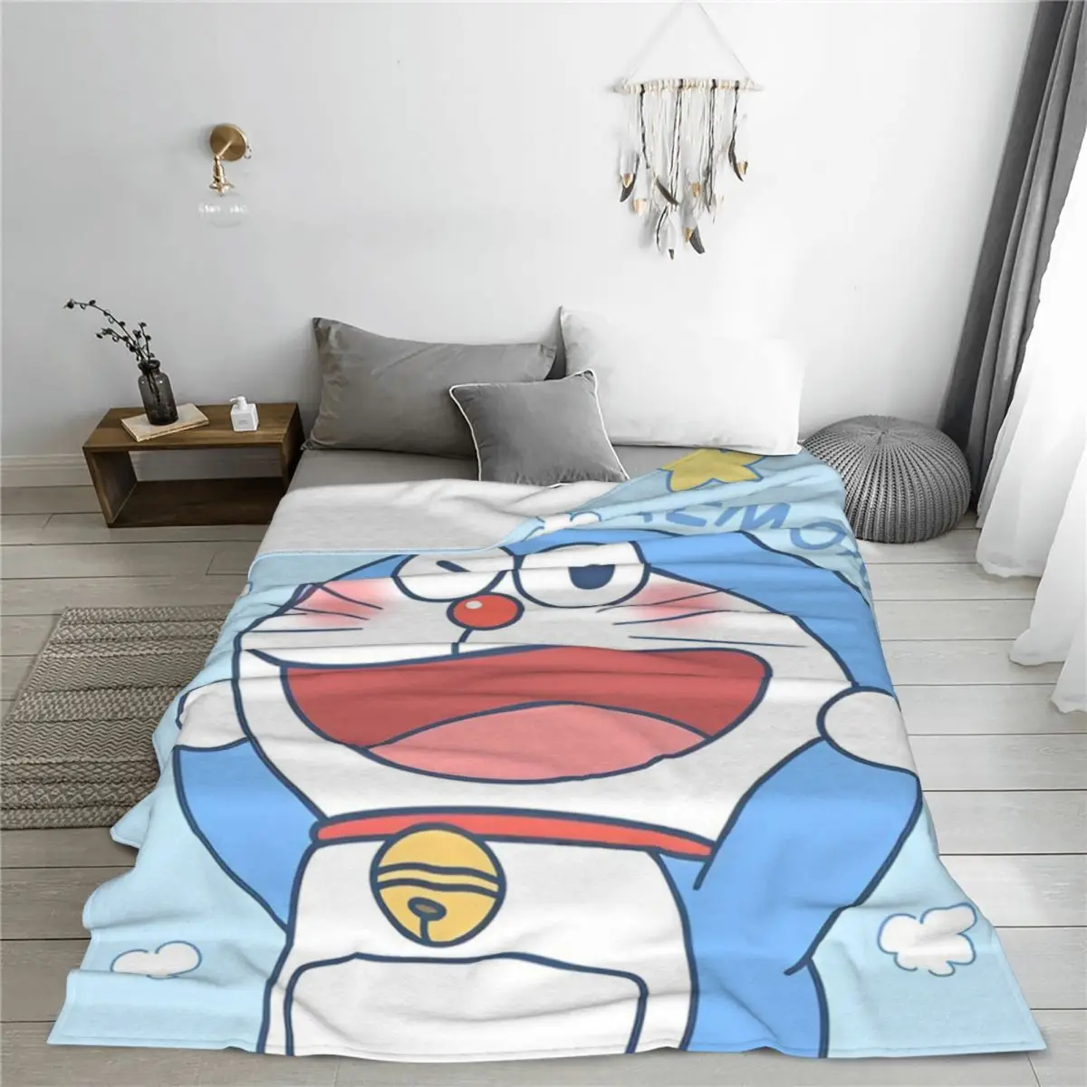 Kawaii Doraemon Wink Cartoon Flannel Blankets Japanese Anime Vintage Throw Blanket for Sofa Bedding Lounge