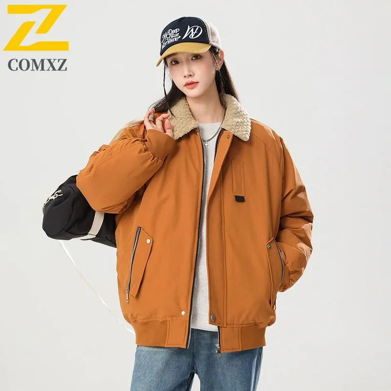 

COMXZ 2025 Mens Womens Winter Hooded Fleece Puffer Jacket American style waterproof windproof Plus Size lightweight windbreaker