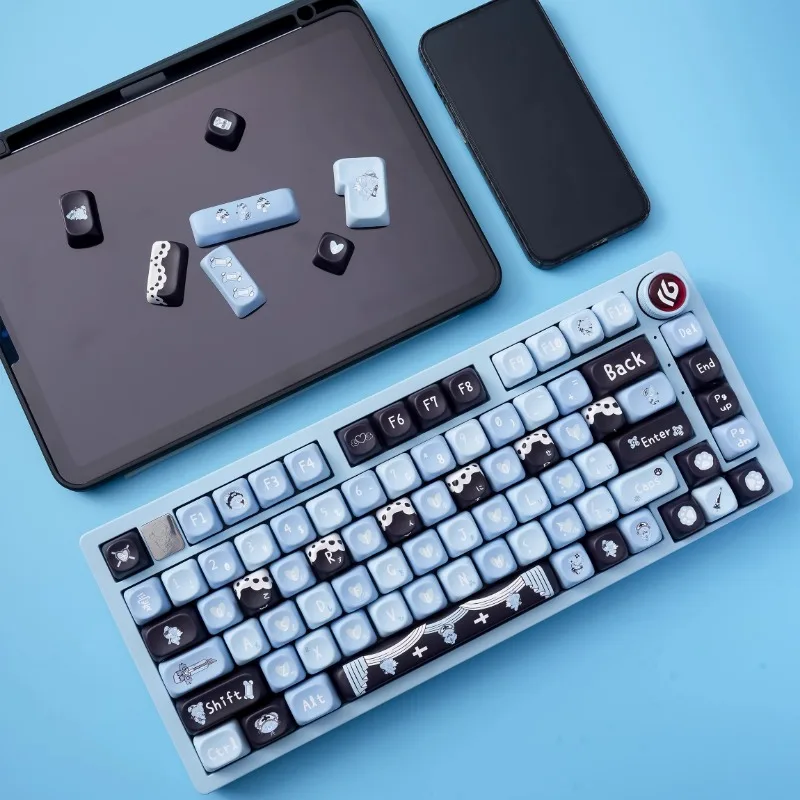 Juego de teclas con temática de oso negro y azul, teclas de perfil MOA de sublimación PBT, accesorios de teclado mecánico, juego de teclas de regalo