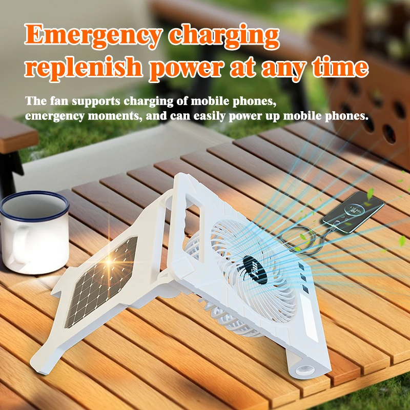 Ventilatore silenzioso pieghevole con pannello solare: ultraleggero, uscita USB per campeggio/tenda/auto/casa, raffreddamento di emergenza multi-scena