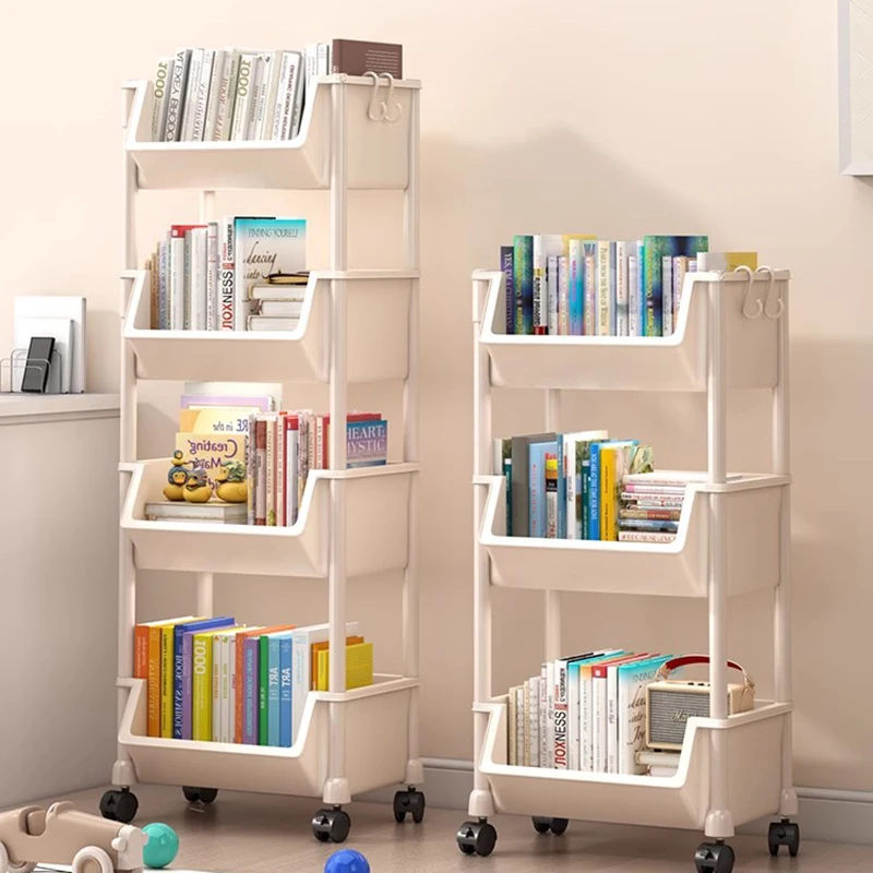 Mobile White Bookshelf Storage Rack Cabinet Simple Cute Modern Luxucy Large Bookself Jewelry Retro Schranke Muebles Furniture