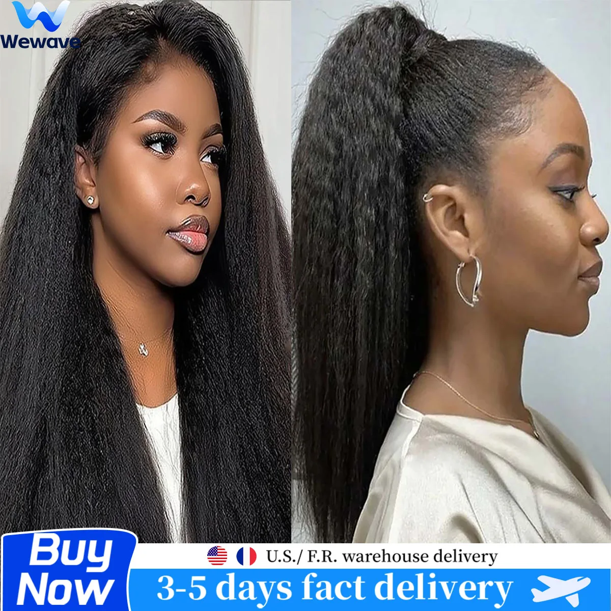 

360 Полный парик шнурка Кудрявый прямой парик из человеческих волос Парик с V-образной частью 1B Черный 40-дюймовый HD Парики шнурка 200% Плотность Детские волосы Отбеленные узлы