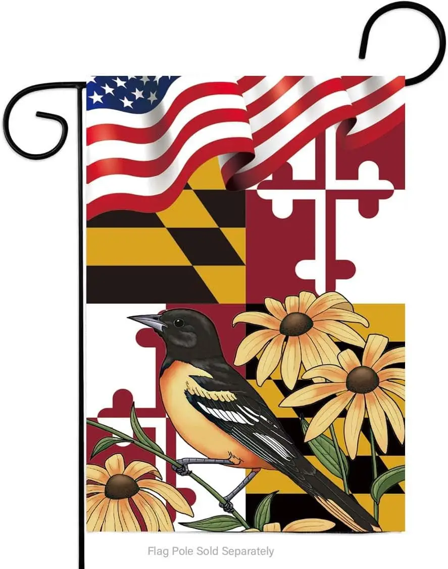 Maryland Garden Flag Americana Susan Flower Baltimore Oriole Bird Flags Home Garden Flag Maryland Small Flag 12x18in Double Side