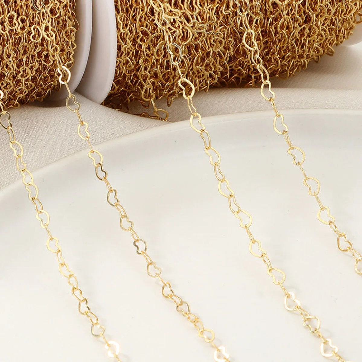 14K Gold Plated Color Retention Heart Link Loose Chain DIY Handmade Bracelet Necklace Extension Chain Jewelry Making Supplies