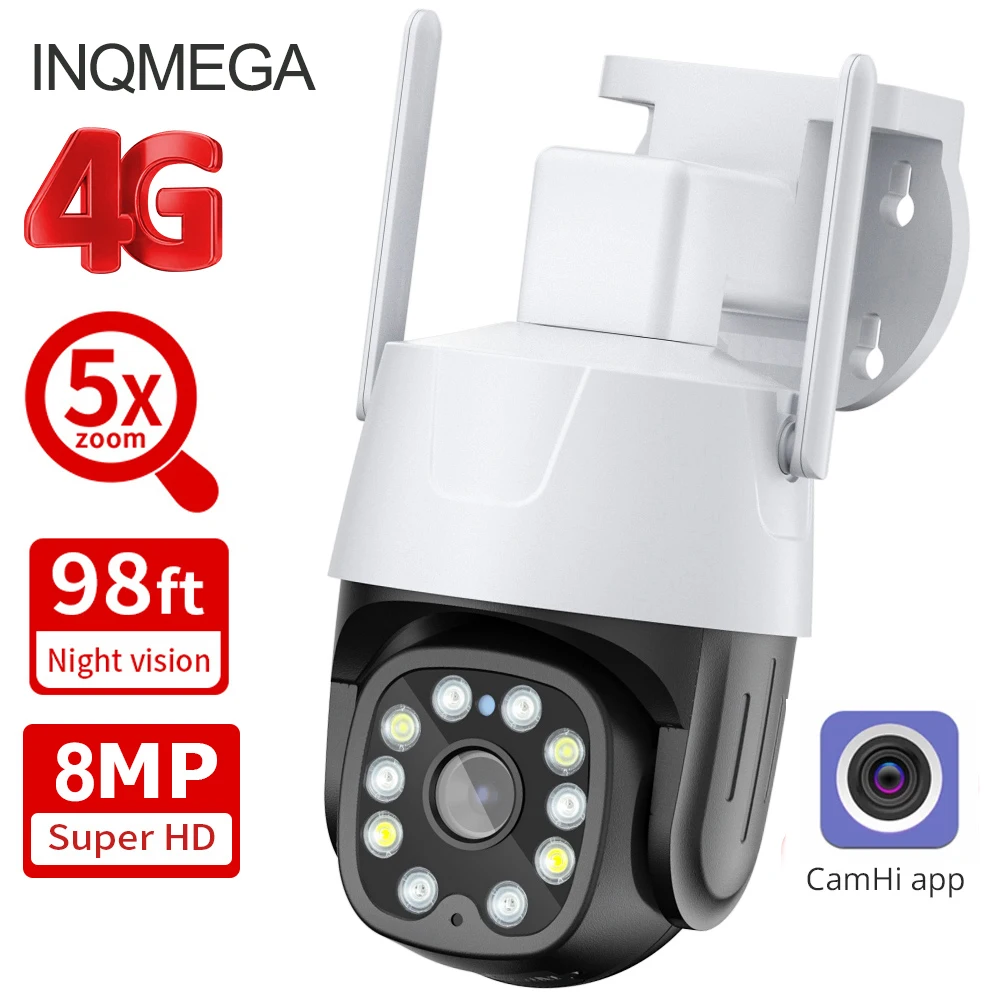 

INQMEGA 8MP HD 4G LTE Security Camera 5X Zoom Outdoor PTZ IP Camera Smart Home Night Vision Video Surveillance Camera Camhi APP