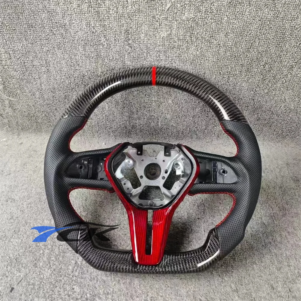

Customized Black Carbon Fiber Black Leather Red Stitch Steering Wheel for Audi Q50 2014 2015 2016 2017 2018 2019 2020 2021 2022