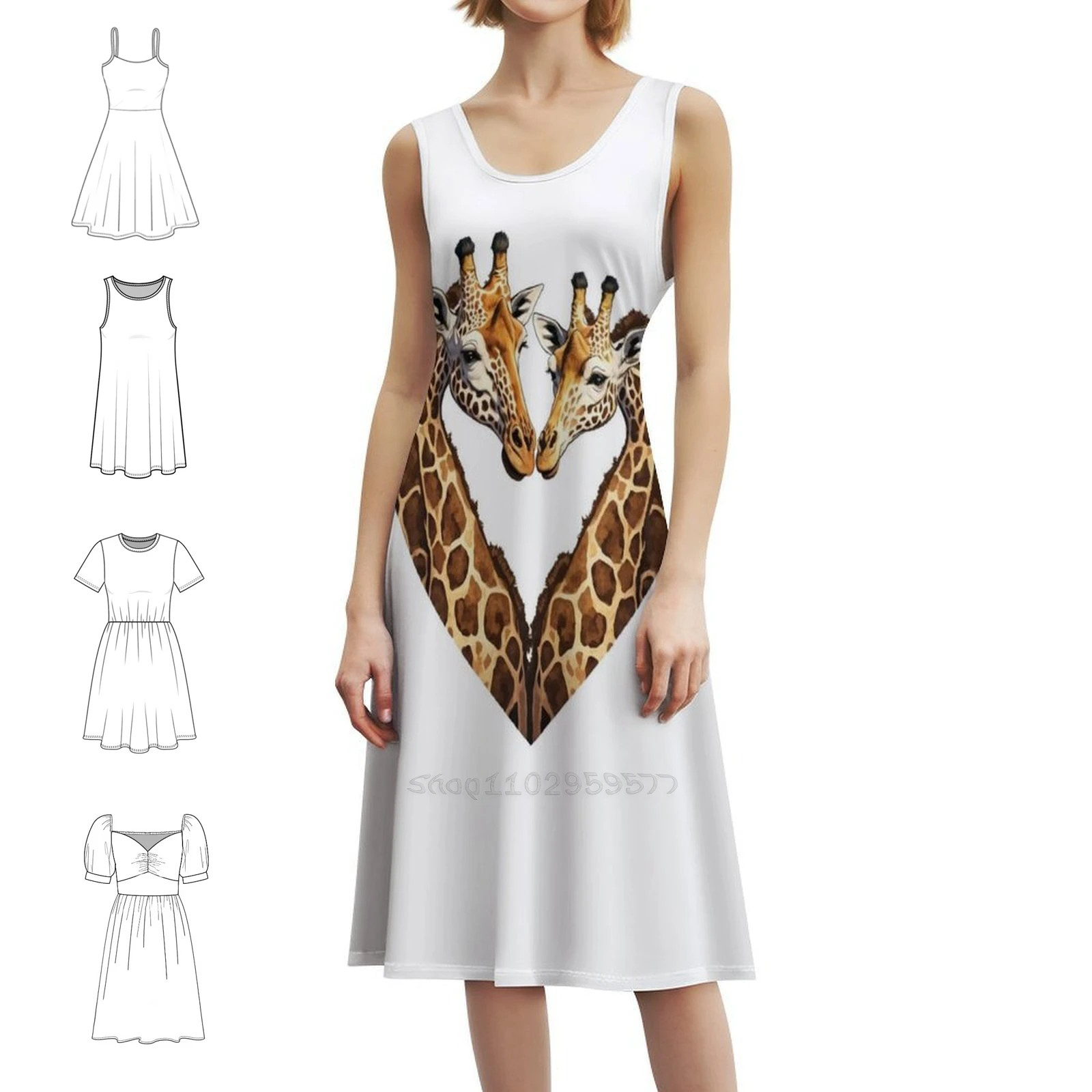 Giraffe Love Is The Best! Floral Smock Dress For Women Spring Summer Casual Dress For Party Giraffe Animal Art Giraffe Sketch