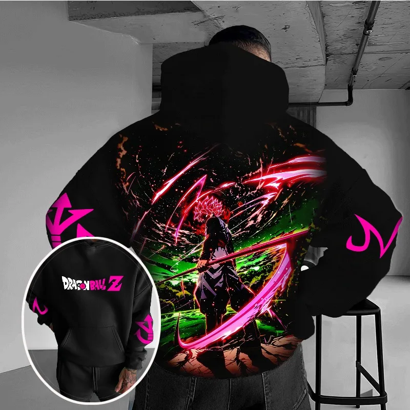 Nueva sudadera con capucha con estampado 3D de Dragon Ball Z Anime, sudadera con capucha gráfica de personaje de Goku Black Rose con espadas de energía rosa y diseño de elemento Galaxy