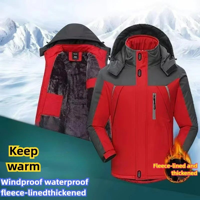 

Winter Jacket 2025 Men Hooded Outdoor Adventure Wool Lined Thick Parka Coat Fashion Camping Skiing Cold Resistant Filled Jackets