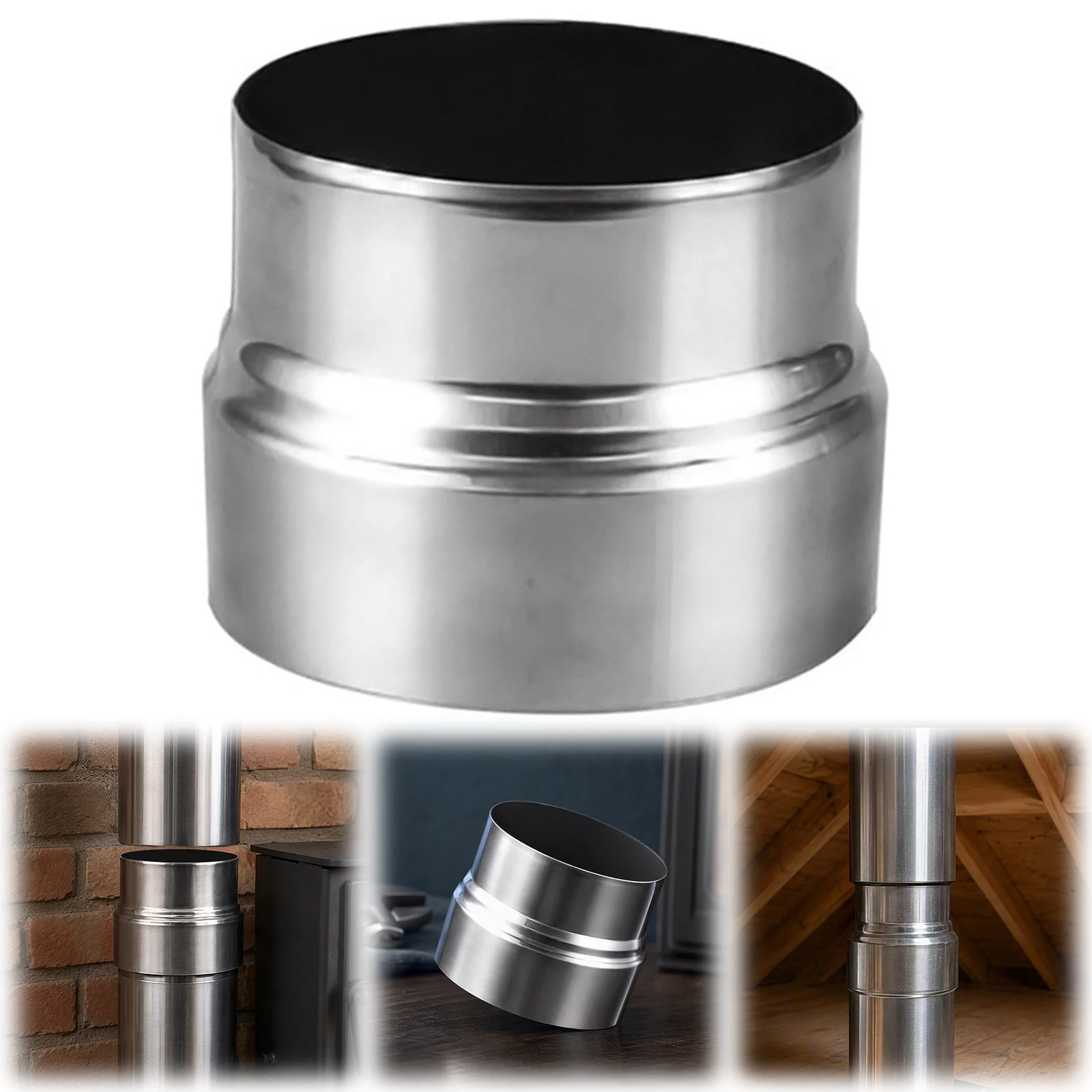 Chimney Reducer Adapter Stainless Steel 120mm to 100mm Flue Liner Connector for Wood Stove Fireplace Pipe