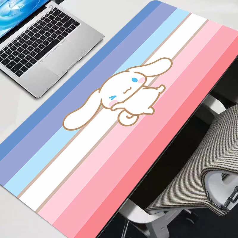 แผ่นรองเมาส์ซินนามอนโรลขอบล็อคขนาดใหญ่สำหรับคอมพิวเตอร์พีซีเกมเมอร์น่ารักอุปกรณ์เสริมสำหรับเล่นเกมแผ่นรองเมาส์คีย์บอร์ดแผ่นรองโต๊ะพรมแผ่นรองโต๊ะ