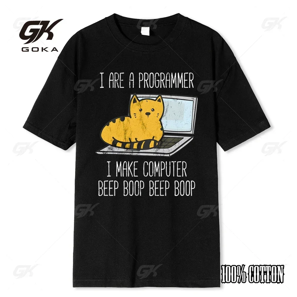 

Funny Cat Programmer Print Pattern Casual Loose Street High Quality Fashion Cotton Spring Summer T-shirt unisex