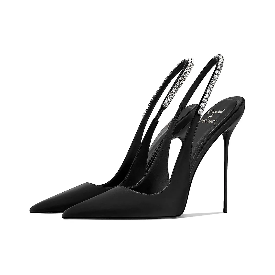 Classic black pointed thin heel high-heeled shoes for women new water diamond back hollow toe shoes, versatile and high-end feel