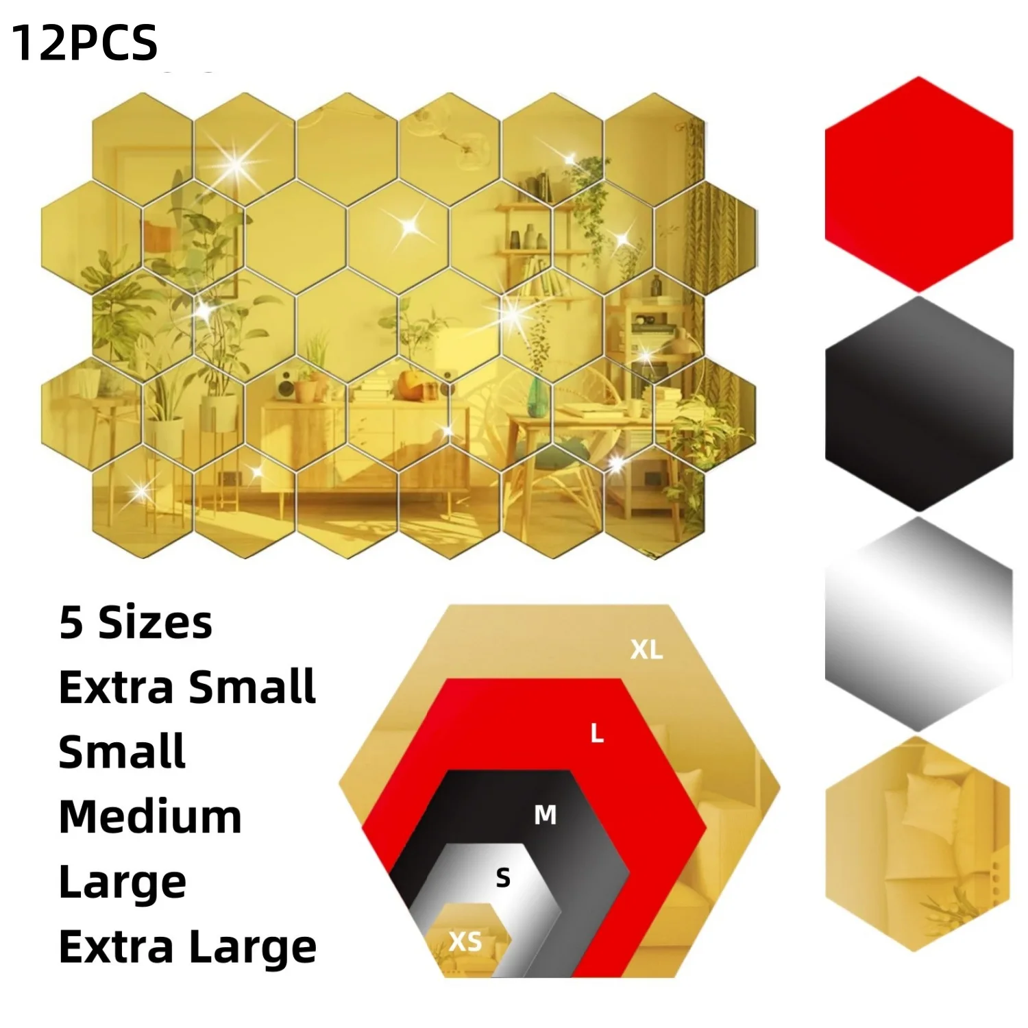 Wall Stickers 12PCS Wall Decor Removable Stickers DIY Acrylic Mirror Stickers for Walls Hexagon Non Glass Mirror for Room Decor