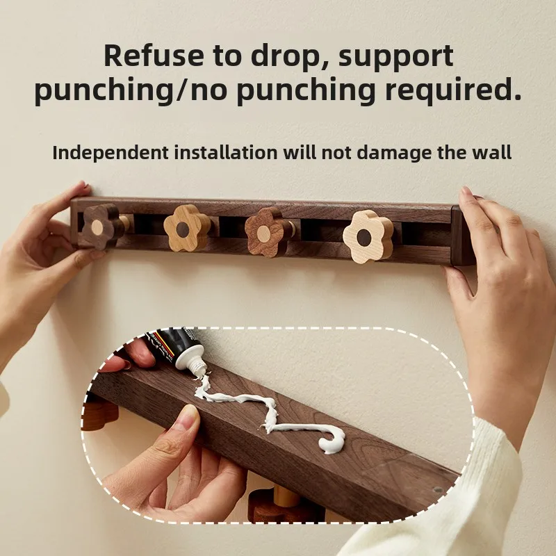 クリエイティブ無垢材コートフックスライド長列ハンガースムーズエッジ花玄関ラック頑丈なオーバードアオーガナイザー