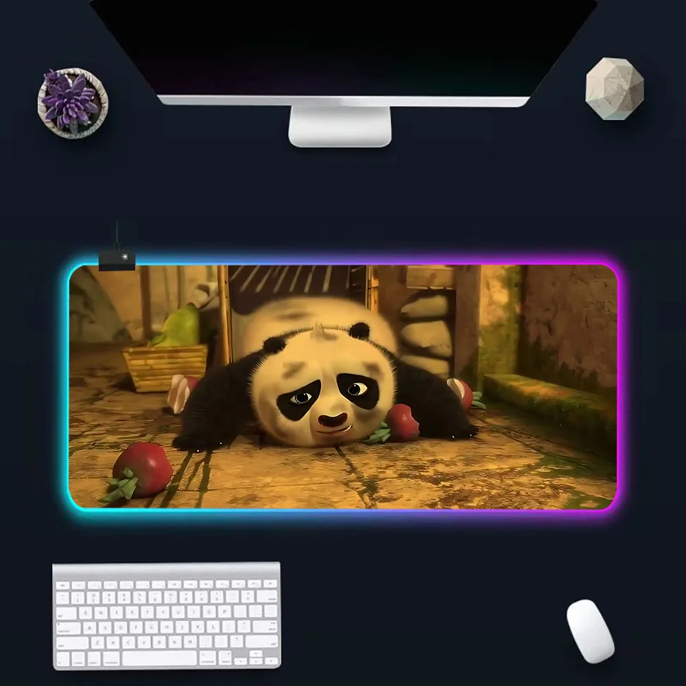 Kung Fu Pandas RGB Pc Gamer Keyboard Mouse Pad Mousepad LED Glowing Mouse Mats Rubber Gaming Computer Mausepad