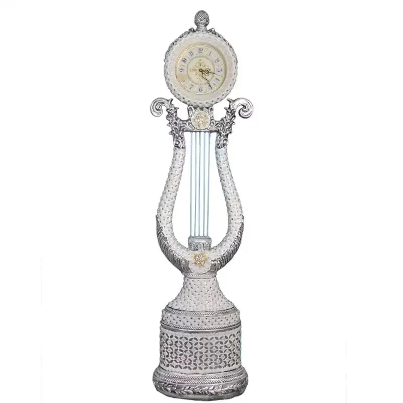 

Antique Luxury Decoration Modern Resin Harp Pillar Stone Clock