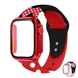 Case+Strap For Apple Watch Band 41mm 40mm 44mm 45mm Tempered Glass Cover Change to Ultra iWatch 8 7 SE 6 5 4 3 Pink Red Band