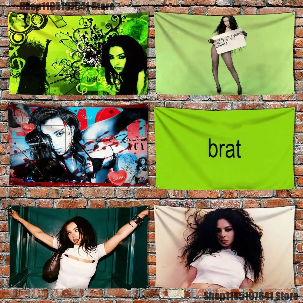 Charli XCX Brat Flag Tapestry Banner For Bedroom Outdoor Living Room Restaurant Bar Wall Decor Party