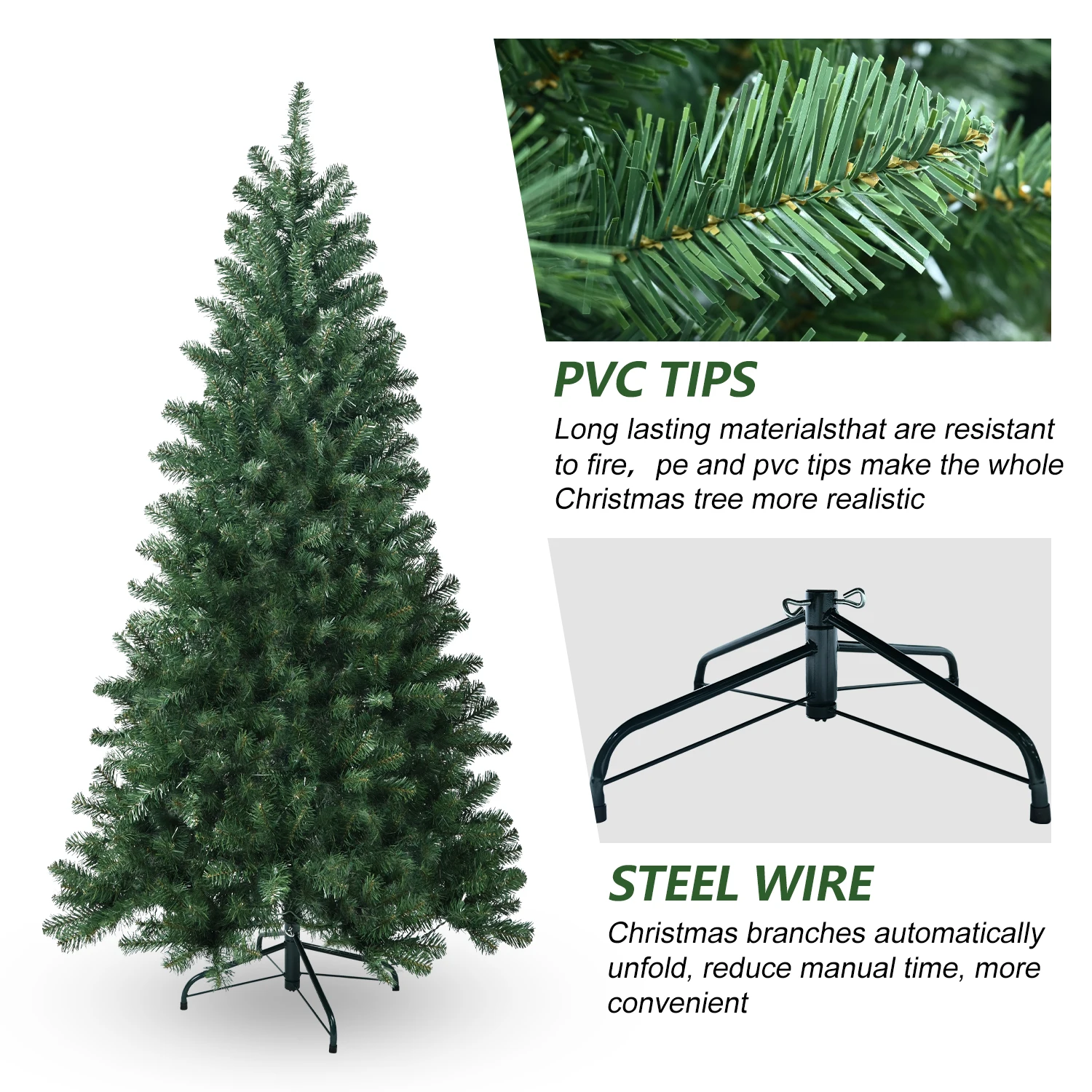 5/6/7/7.5/8FT Artificial Christmas Tree 498 Branch Tips PVC Holiday Decoration Xmas Tree Sturdy Metal Stand for Party NO Light