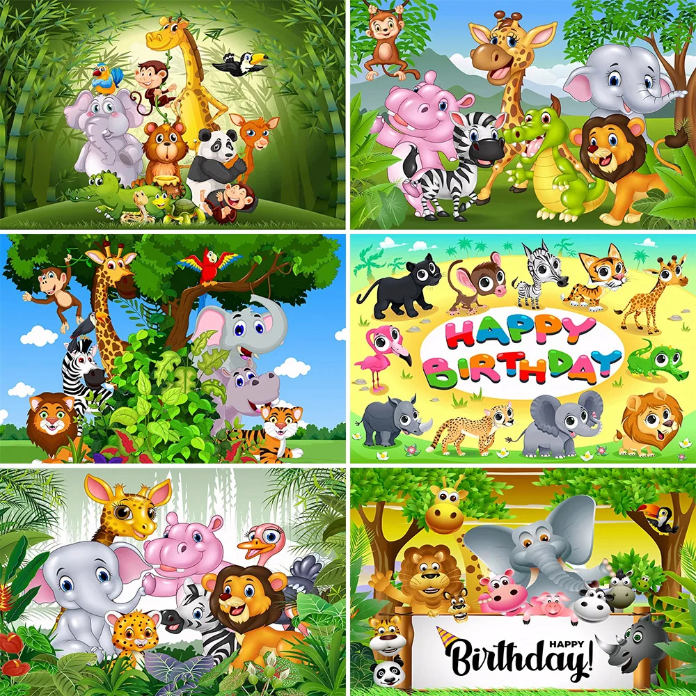 Safari Jungle Animal Photography Backdrop Wild One 1st Birthday Boy Girl Newborn Baby Shower Custom Background for Photo Studio