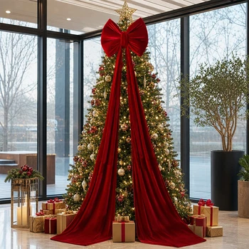 Oversized Burgundy Red Satin Christmas Bow Decoration 1