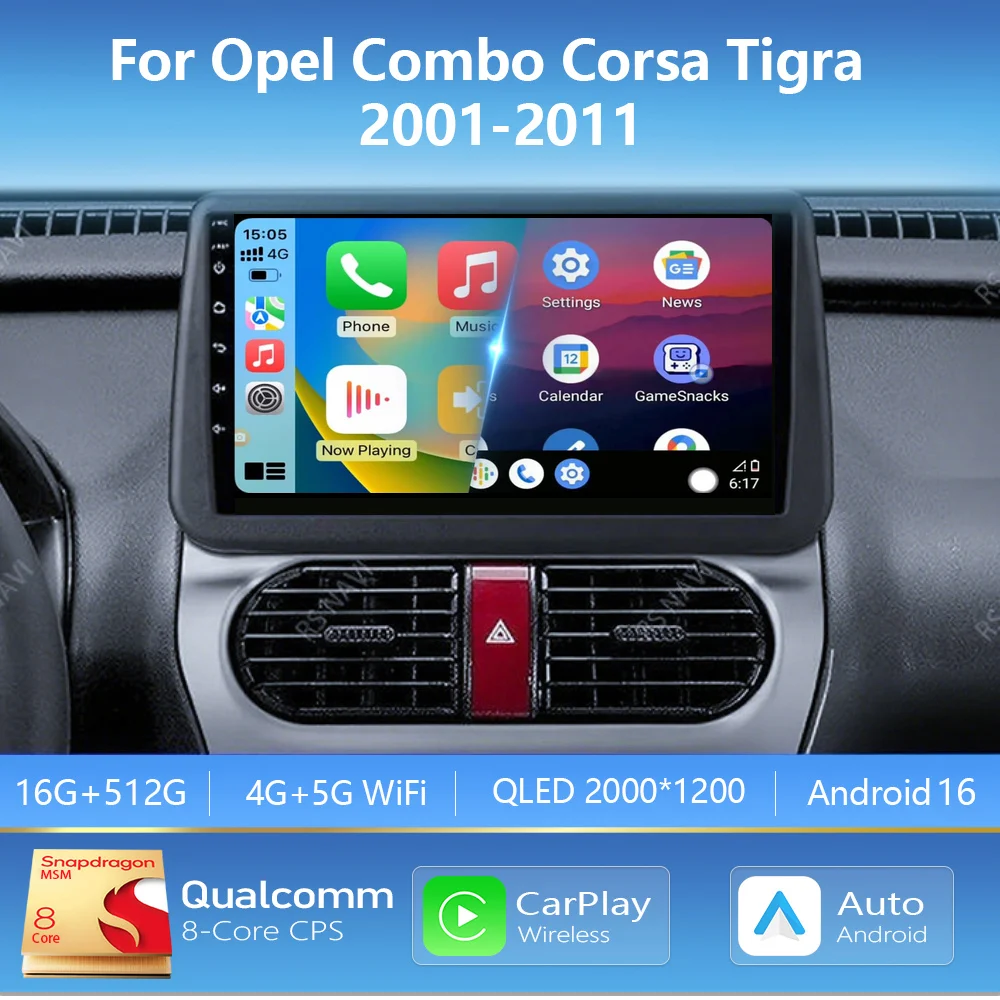 Android 16 Carplay Auto Screen Car Radio Multimedia Player For Opel Combo Corsa Tigra 2001-2011 Autoradio Stereo 2Din Head Unit