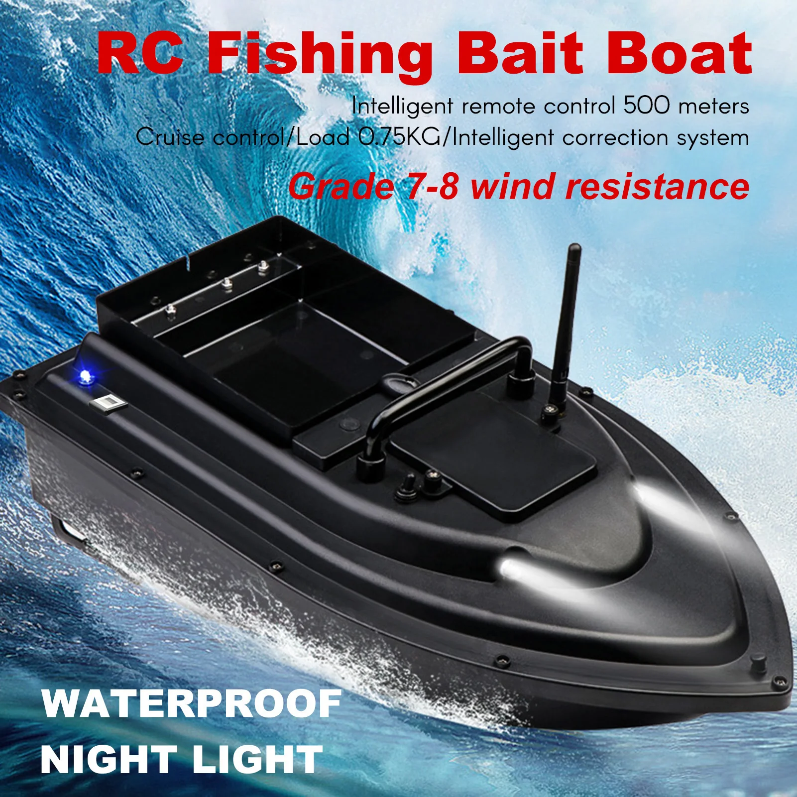 

RC Fishing Bait Boat RC Boat Fish Finder 0.75kg Loading 500M Remote Control Double Motor Night Light 12000mah Large