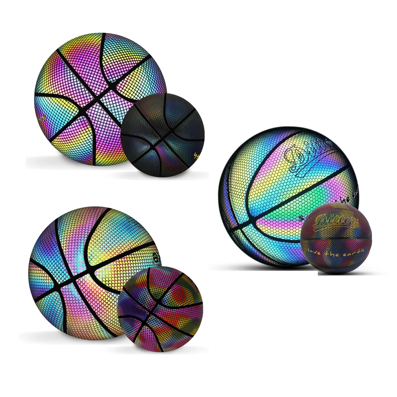 Holographic Reflective Basketball Camera Flash Soccer Ball Official Size for Night Training or Gaming MC889