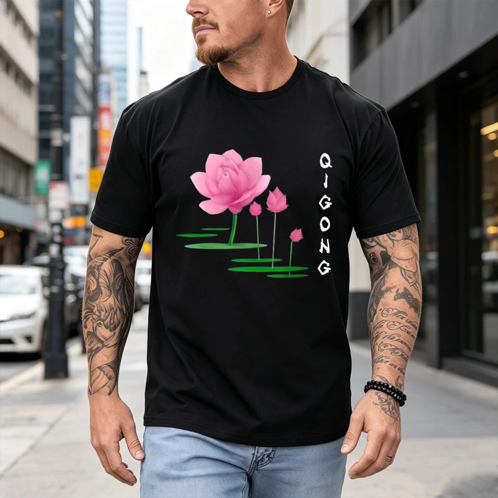 Lotus Tai Chi & Qi Gong Instructors & Practitioners Uniform T-Shirt Qigong Lotus Cotton Tshirt rendy Chinese Wellness Street Top