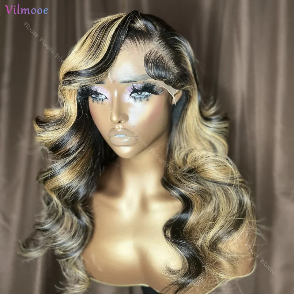 Quality Highlight Wig 100%Human Hair Silk Top 13x4 Hd Lace Frontal Wig Honey Blonde Body Wave Fake Scalp Lace Closure Wigs Woman