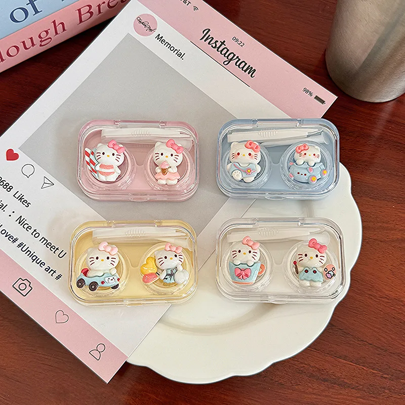 

New Sanrio Hello Kitty Contact Lens Case Transparent Red Cartoon Kawaii Portable Nearsighted Contact Lens Case Girl Travel Gifts