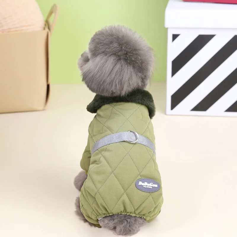 

Pet Clothes for Dogs Autumn and Winter Sets Teddy Pet Clothing Diamond-patterned Four-legged Cotton Coat Khaki Military Green