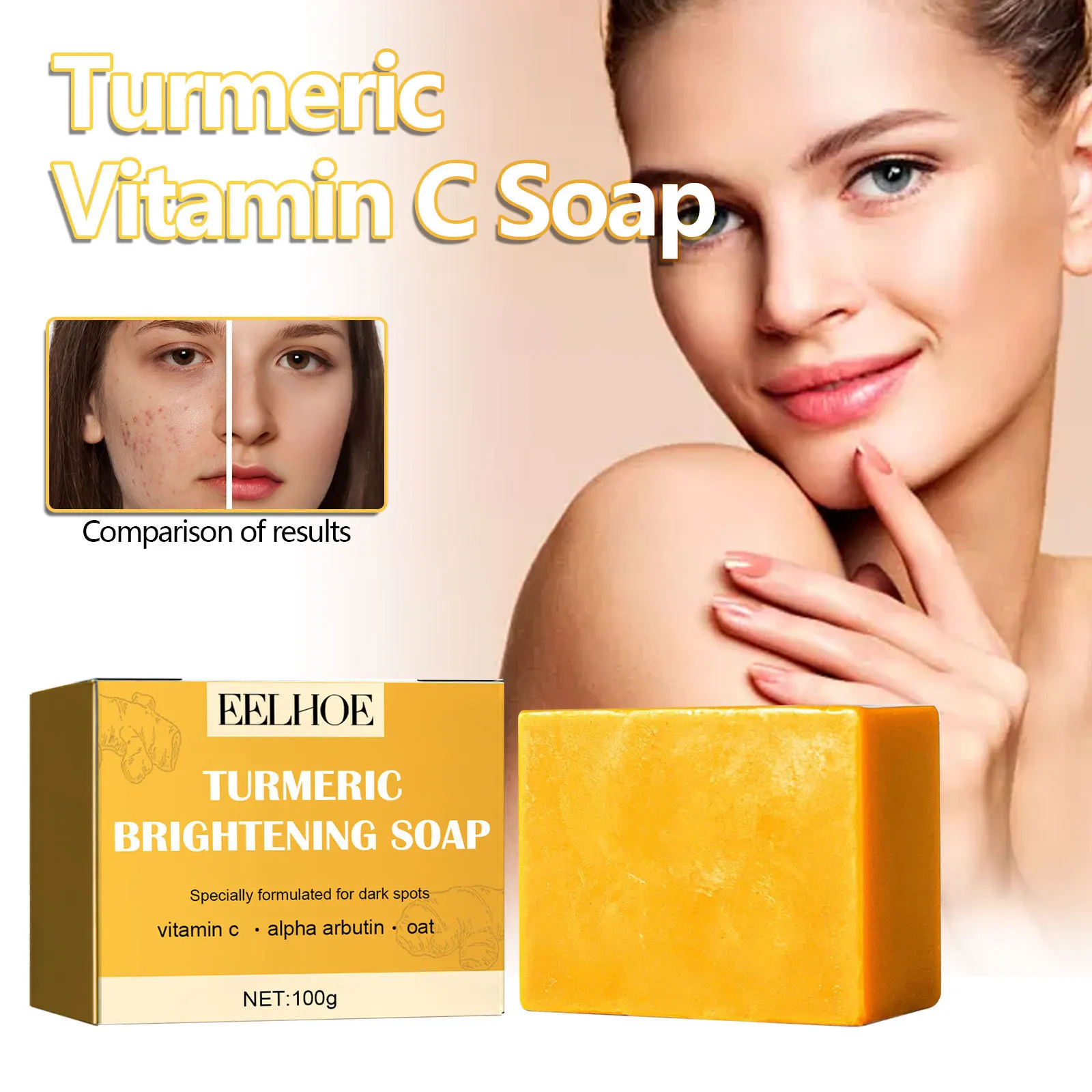 

100G Eelhoe Turmeric Cleaning Soap Cleaning Facial Fade Spots Acne Acne Marks Brighten Tender Skin Rejuvenating Soap Hand Soap