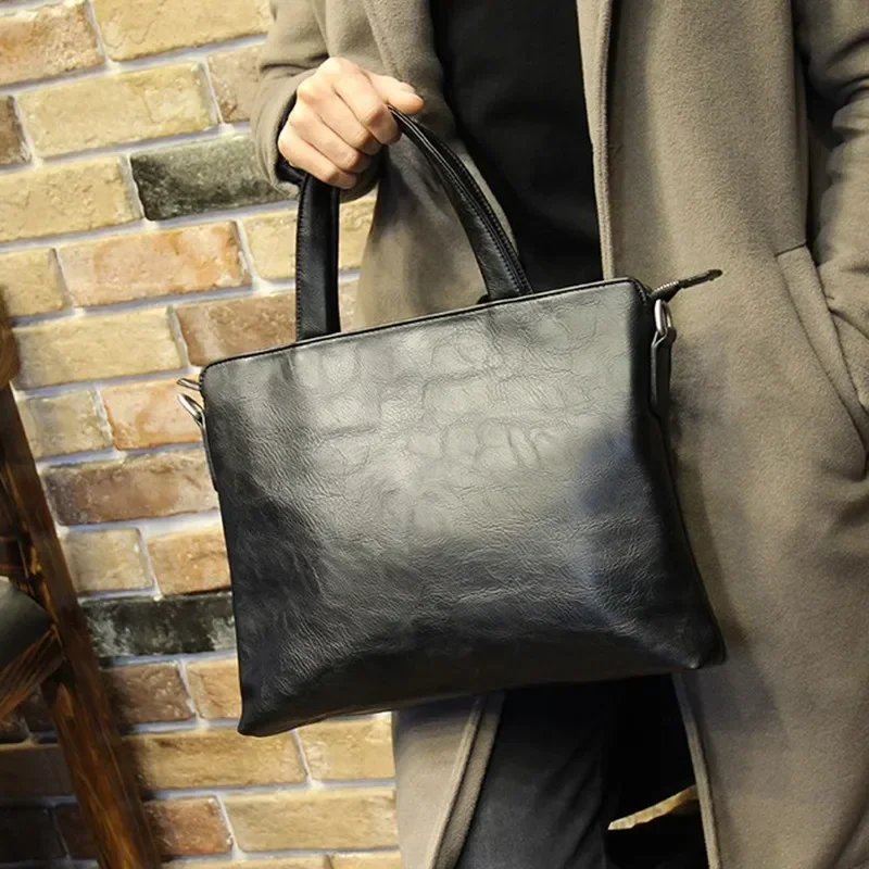 Business Black Men\'s Briefcase PU Leather Handbag For Documents Luxury Shoulder Messenger Bag Horizontal Man Laptop Bag bolsa 가방