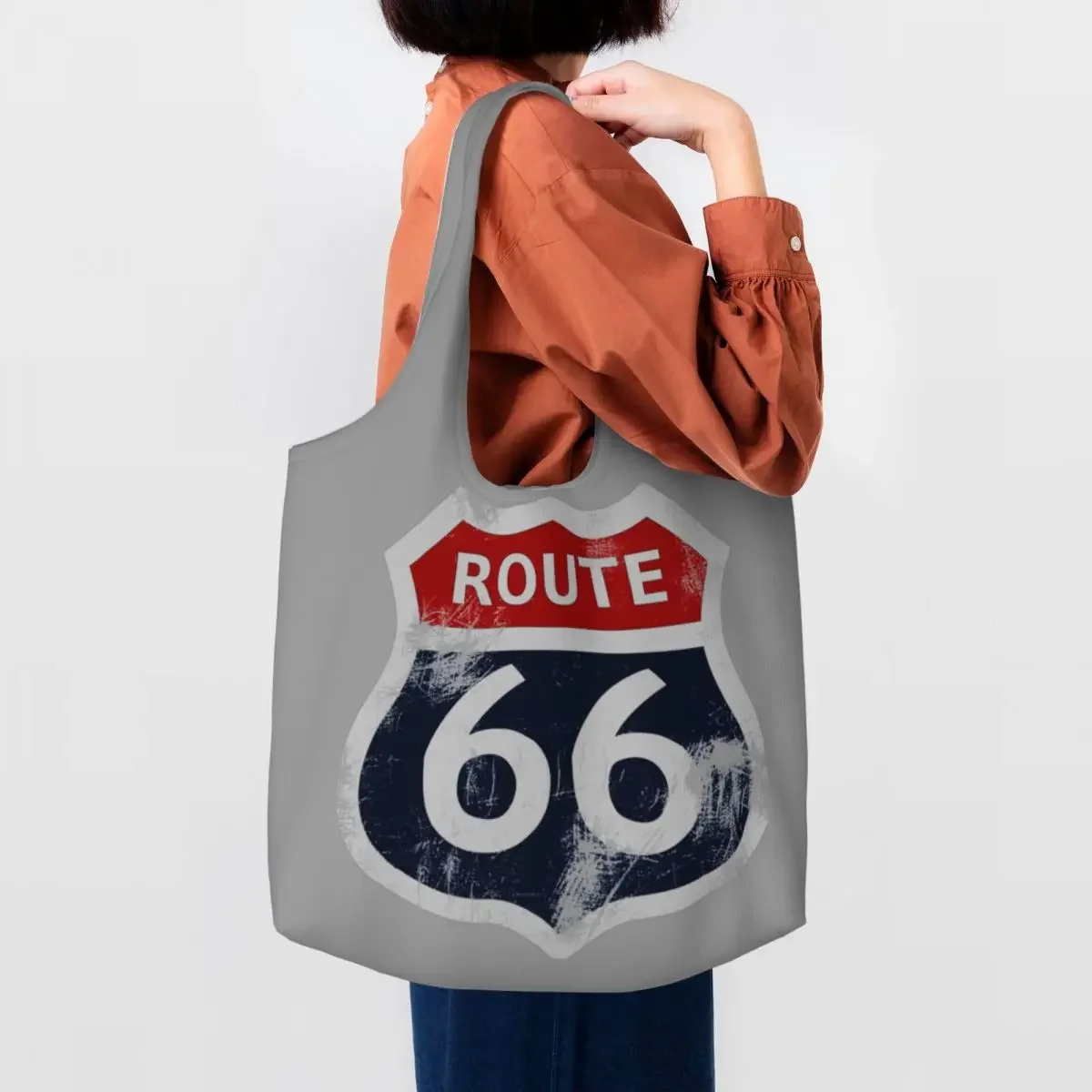 Route 66 California Sign USA Shopping Canvas Bag Women Reusable Big Capacity Groceries Shopper Tote Bags Photographer Handbag