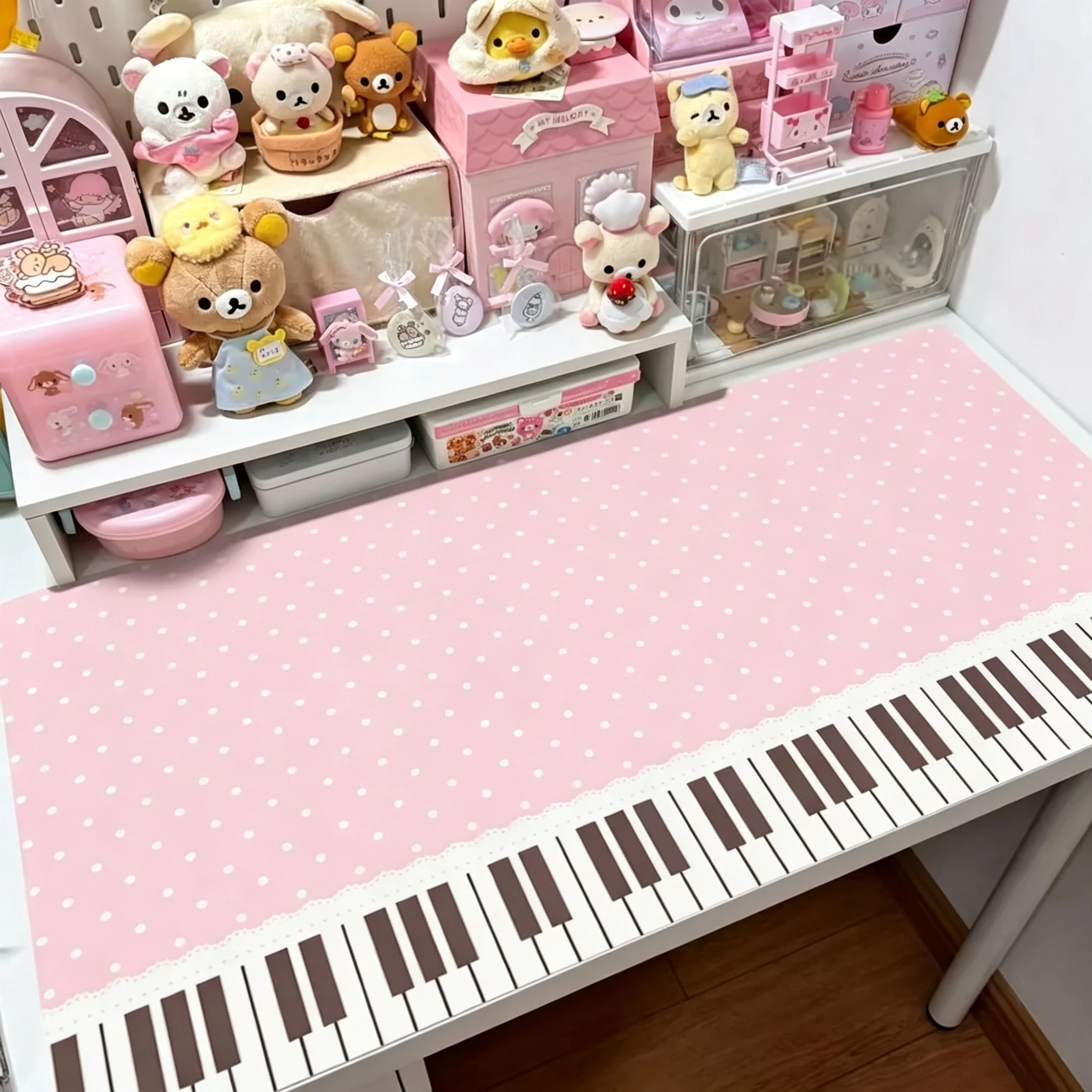 Leather Desk Pad Protector Piano Key Polka Dots Y2k Pink Girl Mouse Pad Office Desk Mat Waterproof Non-Slip PU Desk Blotter Pad