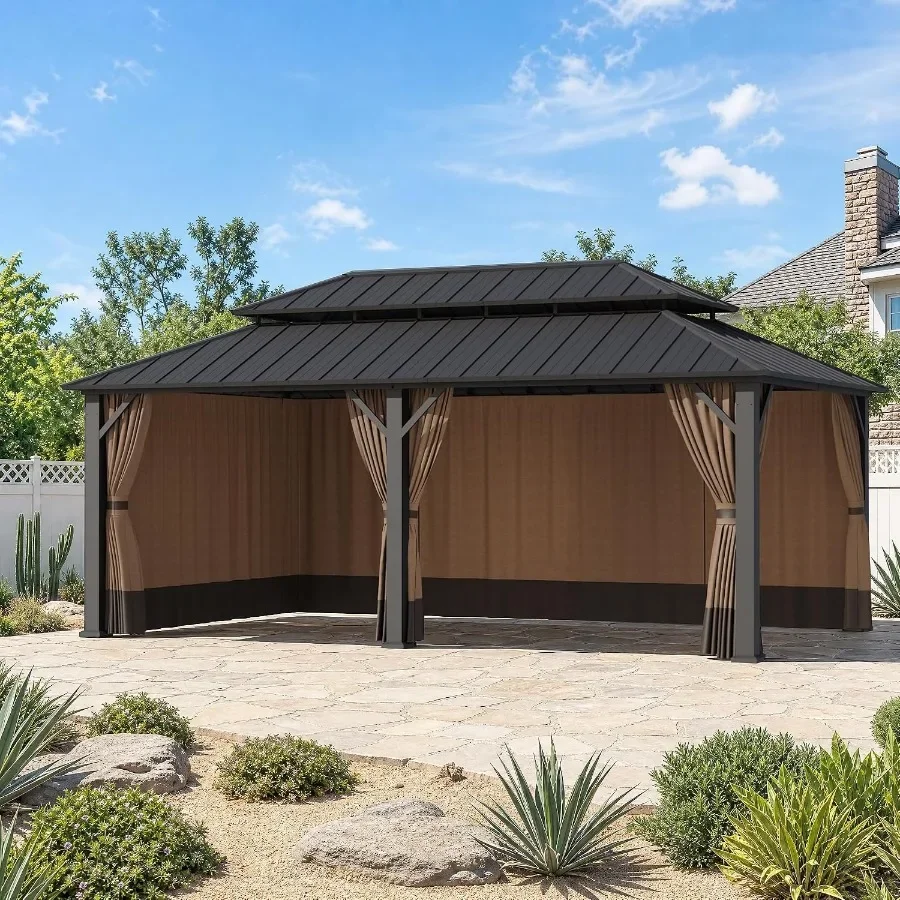 Gazebo Curtain Replacement Universal 6-Panel Sidewalls 20', Outdoor Gazebo Privacy Curtains with Zipper, Replacement for Outdoo