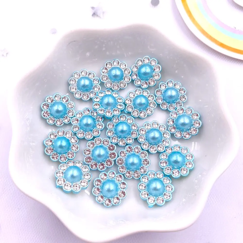 50pcs 12mm Resin Flower Round Pearl Flatback Crystals Nail Rhinestone Buttons Appliques Wedding DIY Scrapbook Craft Accessories