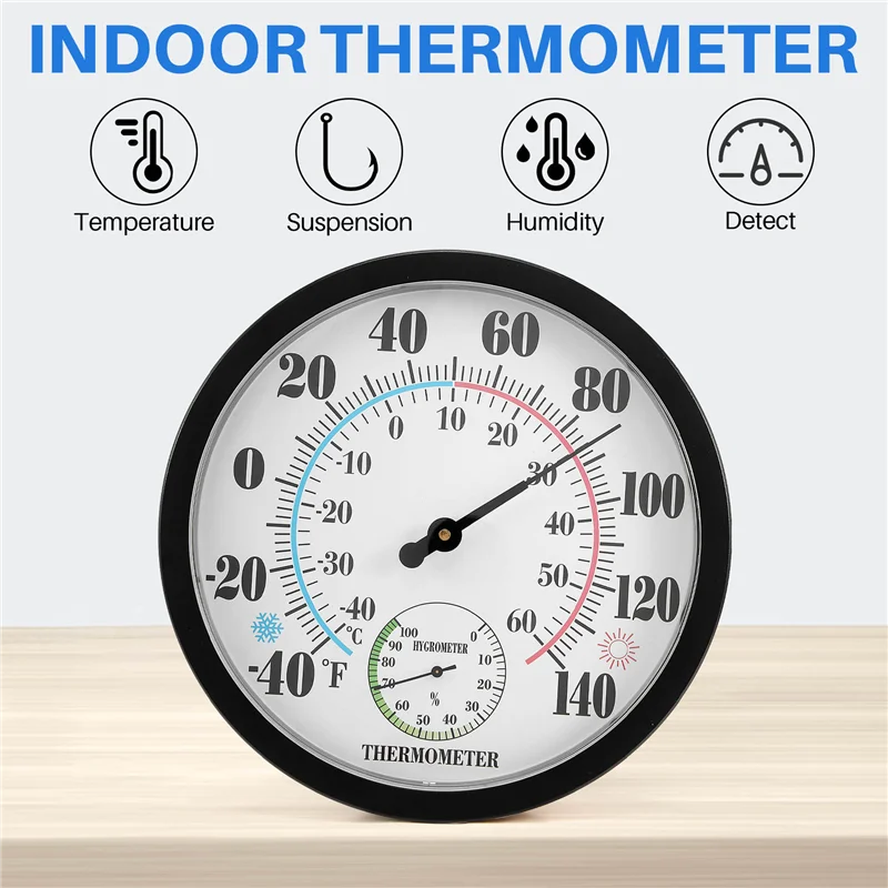 

Indoor Outdoor Thermometer Garden Wall Patio Weather Thermometer Hygrometer, Large Number 10 In Diameter-X59A
