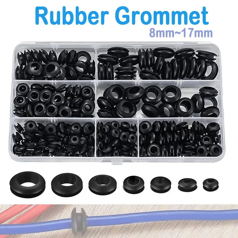 243pcs Rubber Grommet kits 7 sizes(8mm 7mm 10mm 3mm 4mm 5mm 6mm) for wire hole washer Wiring Coil firewall Automotive O-ring