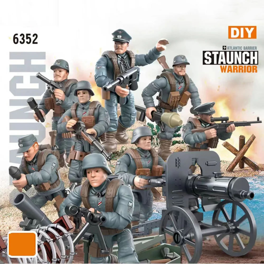 World War Atlantic Wall Mega Blocks Ww2 1:36 Scale Germany Army Staunch Warrior Figures Building Bricks Weapons Gun Toy for Gift