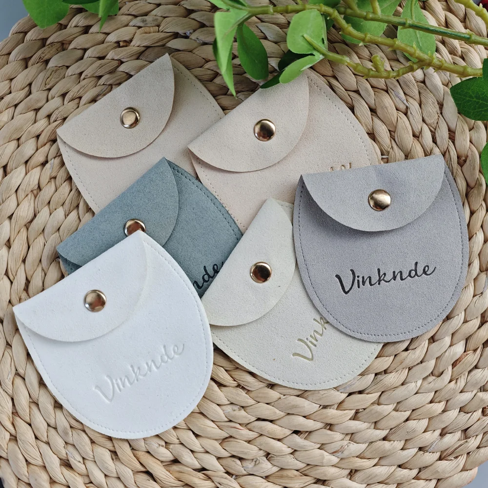 

Custom Logo Dust Bag Microfiber Snap Button Soft Half Round Bottom Shape Packaging Gift Bag DIY Wedding Jewelry Storage Pouch