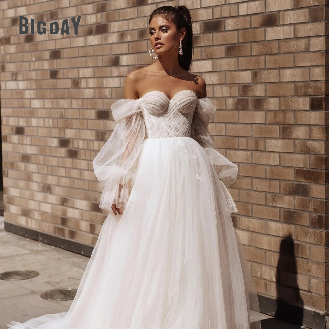 Exquisite Wedding Dresses For Woman 2025 A-Line Strapless Lace Up Puffy Sleeves Tulle Bride Gown Vestidos De Novia Customized