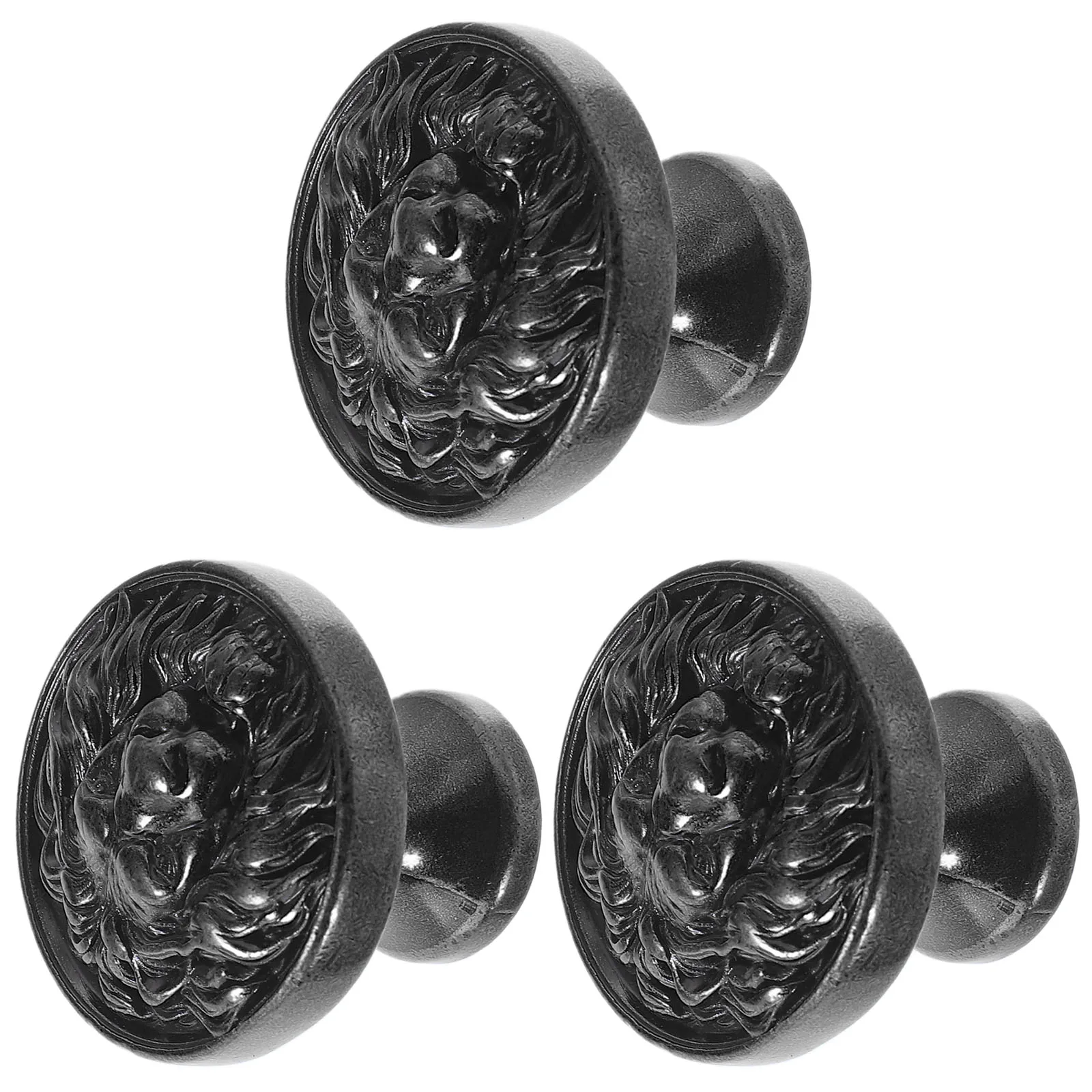 

3 Pcs Lion Head Handle Cabinet Door Handles Creative Knobs Solid Drawer Dark Grey