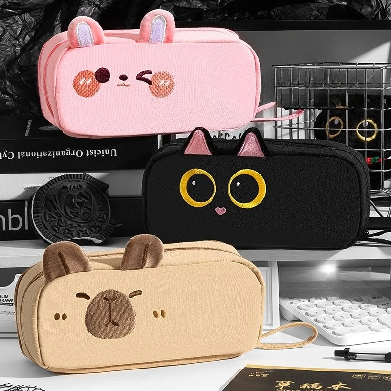 

Kaba Bear Little Black Cat Large Capacity Pencil Bag High Looking Ins Style Girls Stationery Box Bag