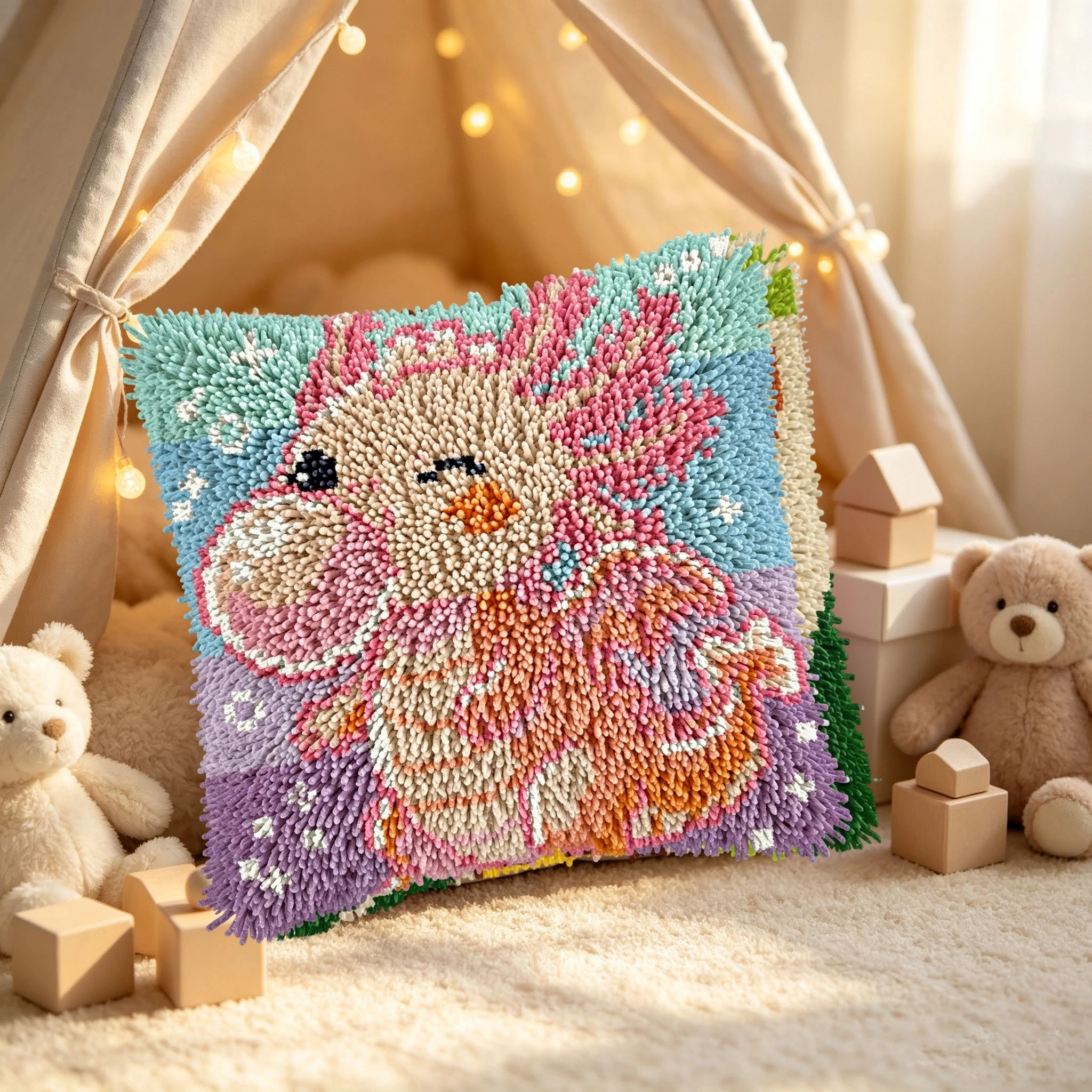 1Set Pink Dragon Knot Pillow Latch Hook Kit Cushion Pillowcase Set For Needlework Latch Hook Kits DIY Beginner-friendly Embroide