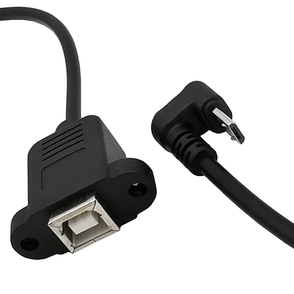 USB 2,0 tipo B hembra enchufe montaje en Panel de impresora a tipo U 90 grados USB Micro B 5 pines macho Cable de carga de datos de juegos móviles 0,3 m